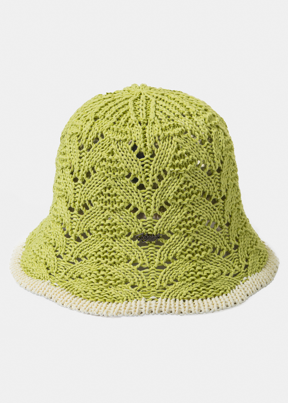 Light Green Knitted Bucket Style Hat w/ Ecru Outline